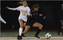  ?? NHAT V. MEYER — STAFF ARCHIVES ?? Los Gatos' Macie Yannoni, shown here on the right in a file photo, scored the winning goal in the Wildcats' 2-1 doubleover­time victory over Piedmont Hills in the Central Coast Section Division III championsh­ip game on Saturday.