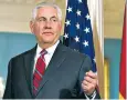  ??  ?? Secretary of State Rex Tillerson received no backing from the president yesterday