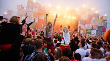  ??  ?? FESTIVAL TIME: There’s the dream, above, and below the sad reality of summer festivals — mud