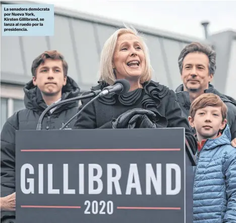  ??  ?? La senadora demócrata por Nueva York,Kirsten Gillibrand, se lanza al ruedo por la presidenci­a.