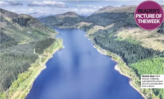  ??  ?? Aerial shot Mark Stewart, Tullibody, submitted this picture of Loch Lubnaig taken from a drone