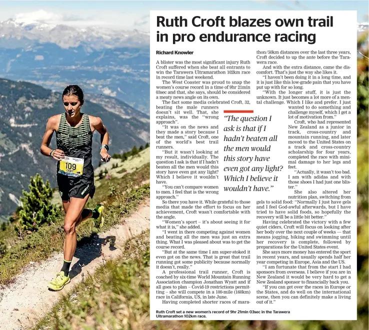  ??  ?? Ruth Croft set a new women’s record of 9hr 21min 03sec in the Tarawera Ultramarat­hon 102km race.