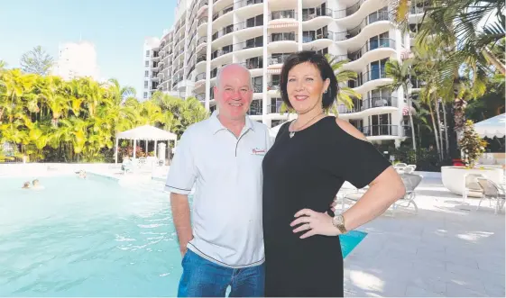  ?? Picture: RICHARD GOSLING ?? Hotel owners Stuart and Mandy McMullan are proud holidaymak­ers love award-winning Marrakesh Apartments as much as they do.