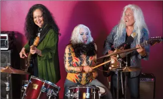  ?? Photo by Marita Madeloni. ?? Fanny in 2018, from left to right: bassist Jean Millington, former drummer-vocalist Brie Darling, and guitarist June Millington at the cover shoot for a new album.