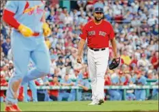  ?? Winslow Townson / Getty Images ?? Red Sox closer Kenley Jansen blew a ninth-inning lead for the second straight game against the Cardinals on Saturday at Fenway Park.