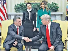  ??  ?? As the UN discussed the Syrian situation today President Donald Trump met Jordan’s King Abdullah in the Oval Office, watched by first lady Melania Trump and Queen Rania