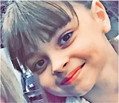  ??  ?? Saffie Rose Roussos, eight, was one of 22 killed. Her mother Lisa is reportedly seriously injured in hospital and did not know last night her daughter was among the dead