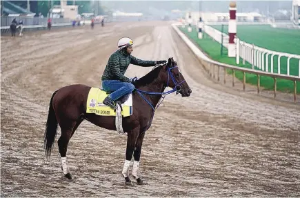  ?? CHARLIE RIEDEL/ASSOCIATED PRESS ?? Kentucky Derby entrant Tiz The Bomb works out Friday at Churchill Downs in Louisville, Ky.