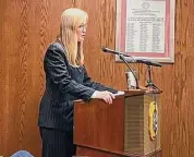  ?? Brian Zahn/Hearst Connecticu­t Media ?? West Haven Mayor Nancy Rossi presents her proposed fiscal year 2024 budget to the City Council on March 16.