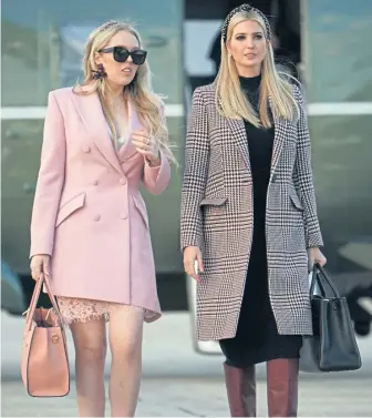  ?? GETTY IMAGES ?? SELF-SERVER? Ivanka Trump, right with stepsister Tiffany Trump making their way to board Air Force One yesterday, has come under fire for using a personal email account for government business.