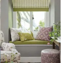  ??  ?? A recessed or bay window offers the best seat in the house – pop some comfy cushions on top, and curl up with a good book. Window seat pad in Plain Kale, £195, Vanessa Arbuthnott