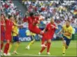  ?? MATTHIAS SCHRADER - THE ASSOCIATED
PRESS ?? England’s Kyle Walker clears the ball during the quarterfin­al match between Sweden and England at the 2018soccer World Cup in the Samara Arena, in Samara, Russia, Saturday, July 7, 2018.