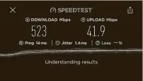  ?? Chronicle screenshot ?? A Speedtest.net app from an iPhone 11 shows what internet speeds are cable over WiFi with gig-speed connection.