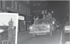  ?? CITY OF OTTAWA ARCHIVES ?? Ottawa Rough Riders fans drive along Bank Street on Nov. 25, 1973, after the Riders beat Edmonton in the Grey Cup.