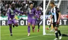  ?? Park. Photograph: Getty Images ?? Son Heung-min celebrates scoring Tottenham’s third goal just before half-time at St James’