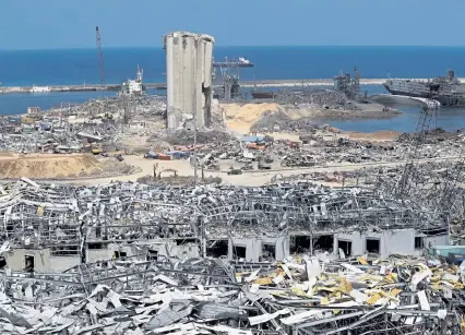  ?? Hussein Malla, The Associated Press ?? This Aug. 19 photo shows Beirut’s seaport after the Aug. 4 explosion, killing at least 190 people.