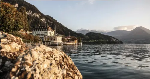  ??  ?? Opening image: Grimsel Hospiz, Guttannen, © David Birri.
Clockwise from above: Hotel Terrasse am See, Vitznau, © Andrea Badrutt; Biergarten of the Romantik Seehotel Sonne, Kussnacht; Hotel Wilden Mann, Lucerne; Balcony views from Hotel Krafft, photo...