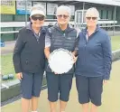  ??  ?? Winners of the 2020 ladies club championsh­ip triples, from left, Robyn Johnston, Anne Mahon and Raewyn Burwell.