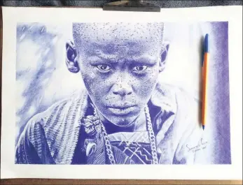  ??  ?? HEROIC: Durban artist Samukelo Gasa’s powerful ballpoint-pen drawing of a ‘boy hero’ is among the drawings entered in an art competitio­n. You can vote online to support him.