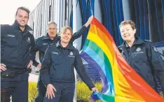  ?? Picture: PETER RISTEVSKI ?? First Constable Elliott Stow, Senior Sergeant Shane Cole, Acting Senior Sergeant Jane Boyd and Sergeant Karen Allsopp raising the rainbow flag back in August.