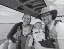  ?? Provided by Bobby Marko ?? From left, Maura, Jack, Rowan and Bobby Marko catch a ride across Moose Lake during a 2017 canoe camping trip in the Boundary Waters Canoe Area Wilderness in Minnesota.