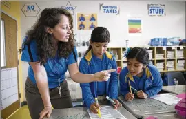  ?? DEBORAH CANNON / AMERICAN-STATESMAN ?? Nikida Koraly reviews classwork with students at IDEA Charter School in January. IDEA schools participat­e in a federal grant program that’s at risk of being cut in the president’s budget. The program has a positive impact on students, their developmen­t...