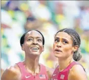  ?? IMAGES AFP VIA GETTY ?? Americans Sydney Mclaughlin (right) and Dalilah Muhammad after the women’s 400m hurdles final on Wednesday.