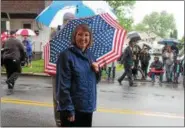  ??  ?? Rensselaer County Executive Kathleen Jimino marching in the Veterans of Lansingbur­gh 21st annual Memorial Day Parade.