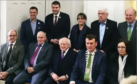  ??  ?? President Higgins in the Cable building and those who attended. Back (from left): Martin Shanahan(CEO,IDA), Junior Minister Brendan Griffin, Mary Rose Stafford (Tralee IT), Anthony O’Connell (Valentia Island Developmen­t Company and Cable Foundation...