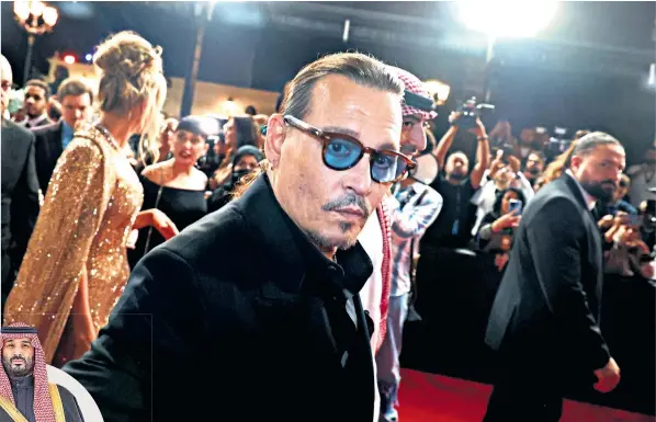  ?? ?? Johnny Depp arrives for the opening of last year’s Red Sea Film Festival in Jeddah. He has become friendly with Prince Mohammed bin Salman, left