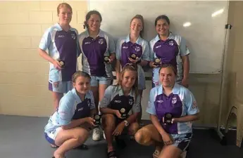  ?? Photo: Jackie Stephson ?? SHOWING MERIT: Toowoomba girls chosen in the Central Crows U18s merit side (back, from left) Reeghyn Beardmore, Abelee Stanley, Tenesha Trunks, Taylah Stanley. (Front, from left) Katelyn Anderson, Courtney-Lee Nolan, Amanda Hinch.