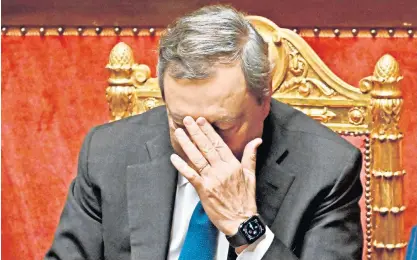  ?? ?? Italy’s prime minister Mario Draghi during a debate on the government crisis on Wednesday in the Senate, in Rome. Mr Draghi resigned this week after his national unity government collapsed