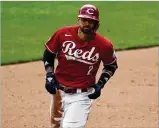  ?? BRYAN WOOLSTON / AP ?? Nick Castellano­s after hitting a homer Wednesday. Castellano­s: “The more secure I’ve become as a man and who I am, the more my raw emotions come out on the field.”