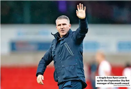  ?? Dave Rowntree/PPAUK ?? Argyle boss Ryan Lowe is up for the September Sky Bet manager of the month award