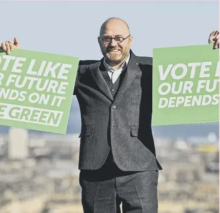  ??  ?? 0 Scottish Greens co-leader Patrick Harvie helps launch party’s 2021 Holyrood election campaign