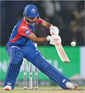  ?? AFP ?? Photo used for illustrati­ve purposes shows Delhi Capitals’ Rasikh Salam playing a shot during the Indian Premier League Twenty20 cricket match between Delhi Capitals and Rajasthan Royals at the Arun Jaitley Stadium in New Delhi on
May 7, 2024.