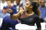  ?? PHOTOS BY GETTY IMAGES ?? Serena Williams argues with umpire Carlos Ramos during the women’s final against Naomi Osaka on Saturday.