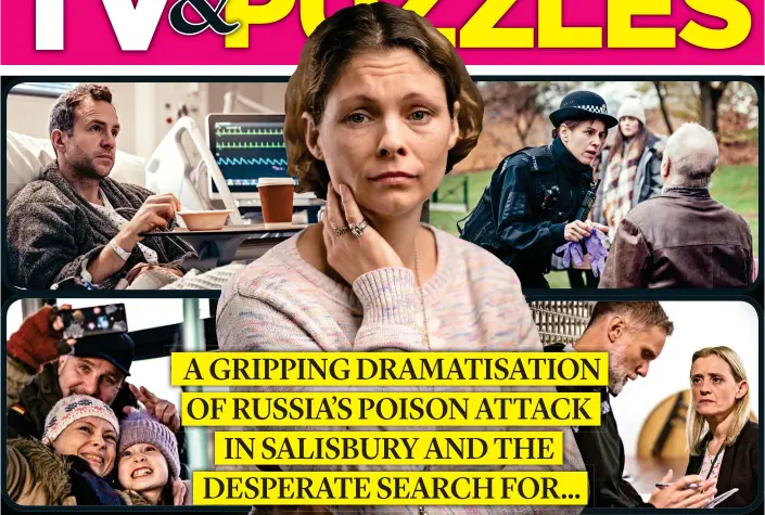  ??  ?? TOXIC DRAMA: MyAnna Buring as Dawn Sturgess (also far left). Above, Anne-Marie Duff as public health director Tracy Daszkiewic­z. Top left, Rafe Spall as detective Nick Bailey. Top, Skripal collapses