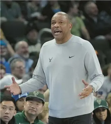  ?? MORRY GASH/AP ?? Though third in the Eastern Conference, the Bucks went just 3-7 in the first 10 games under new coach Doc Rivers.“I’ve got a lot of confidence in this group, but we’re going to have to make changes,” Rivers said after a recent loss.