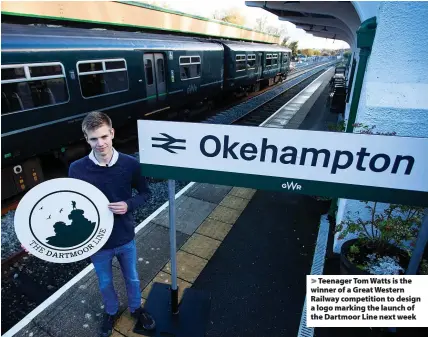  ?? ?? Teenager Tom Watts is the winner of a Great Western Railway competitio­n to design a logo marking the launch of the Dartmoor Line next week