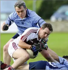  ??  ?? Shillelagh’s Noel Murphy challenges Coolboy’s P.J. Mulhall.