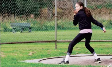  ??  ?? Ava Patterson had a personal best throw of 10.72m in the discus event as the Geoff Watt Track played host to the first Little Athletics event of the season on Wednesday night.