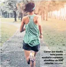  ?? /ARCHIVO ?? Correr por media
hora puede ayudarte a quemar alrededor de 206 calorías.