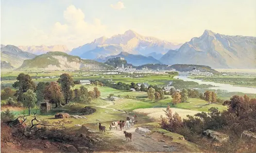  ?? Salzburg Museum ?? Fernblick auf die Stadt Salzburg vom Plainberg aus vom Maler Josef Mayburger, 1814.