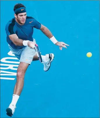  ??  ?? Argentina’s Juan Martin del Potro return the ball to India’s Somdev Devvarman during their ATP Dubai Open tennis match
in the Gulf emirate on Feb 27. (AFP)