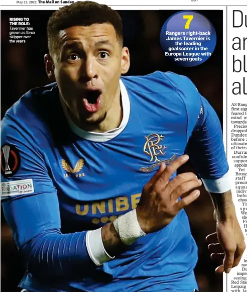  ?? ?? RISING TO THE ROLE: Tavernier has grown as Ibrox skipper over the years