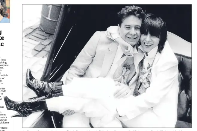  ??  ?? Jim Kerr and Pretenders frontwoman Chrissie Hynde, pictured in 1984 after getting married, will link up when Simple Minds tour later this year