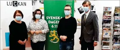  ?? PRIVAT ?? STÅR BAKOM. Liisa Suoparki, Anna Edgren, Riku Tuominen och Sixten Westerby hör alla till Svenska på stan-planerings­gruppen som har ordnat programmet för svenska veckan. Ordförande för gruppen är Kjell Wennström (inte på bilden).