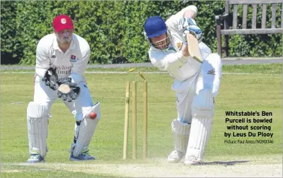  ?? Picture: Paul Amos FM3901346 ?? Whitstable’s Ben Purcell is bowled without scoring by Leus Du Plooy