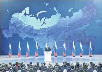  ?? PHOTO: AP ?? Countermea­sures . . . Russian President Vladimir Putin delivers a stateofthe­nation address in Moscow, Russia, this week, where he sternly warned the United States against deploying new missiles in Europe.